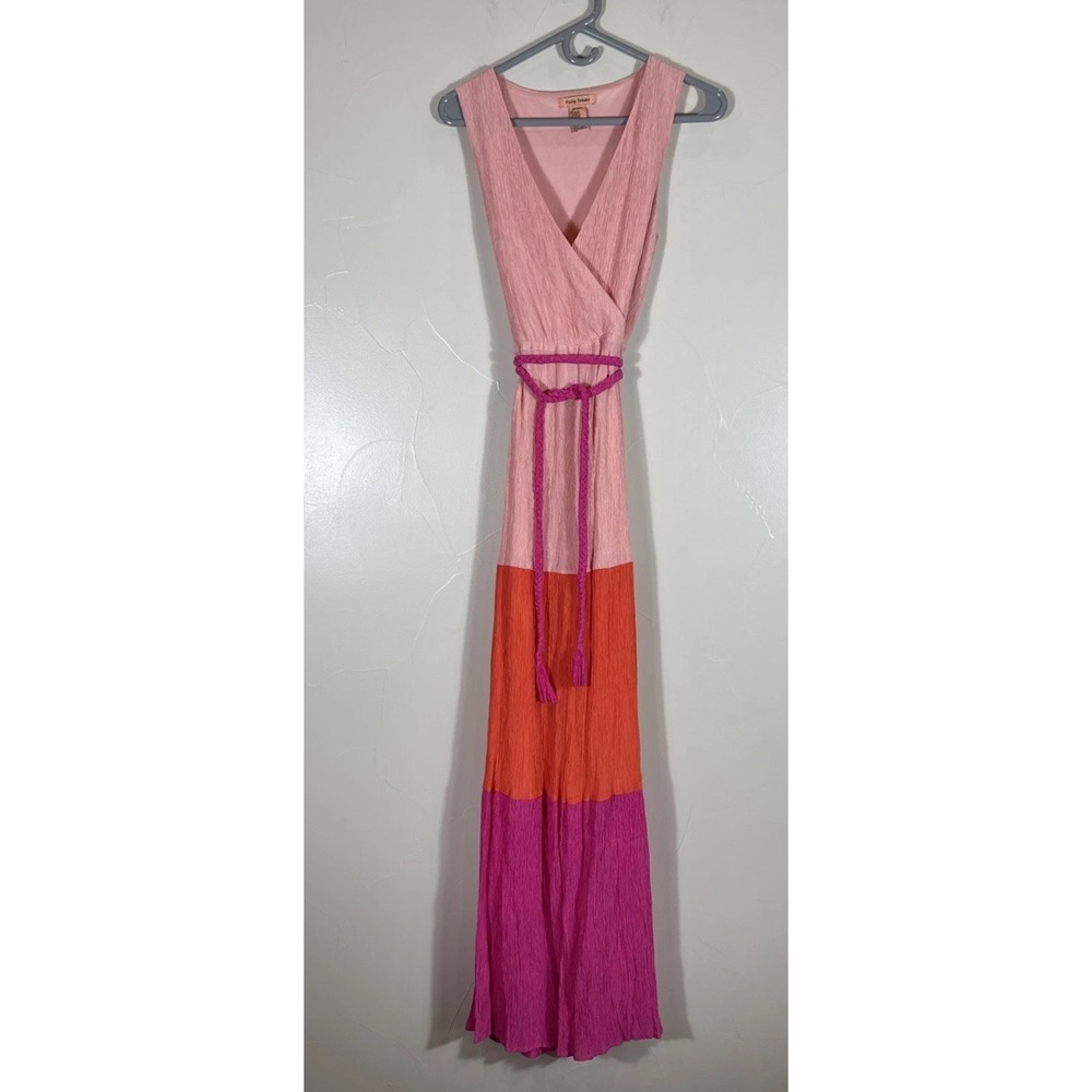 Flying Tomato Tiered Maxi Sundress Women's Medium Sorbet Crinkled